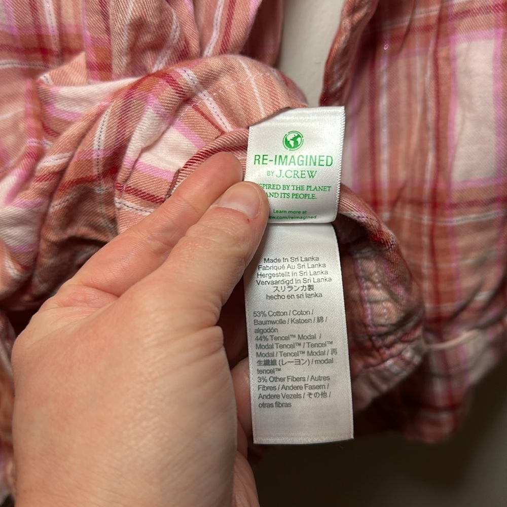 💛J. Crew Women’s Flannel Long Sleeve Pajama Top in Blush Tartan Sz L BD198 - Picture 4 of 6